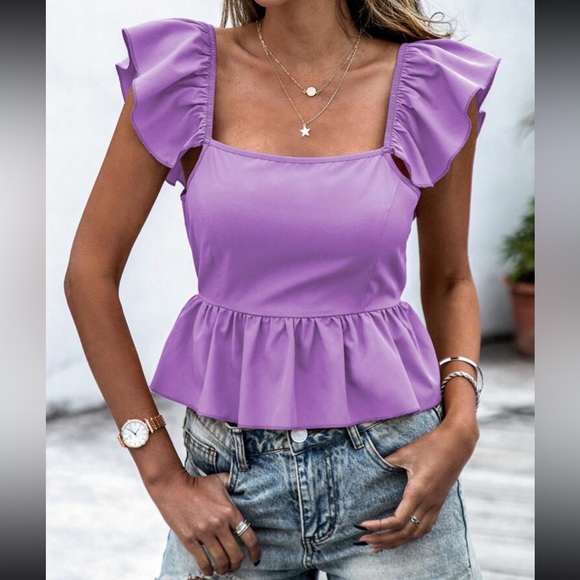 Boho ruffle hem tie back peplum blouse - Picture 4 of 6